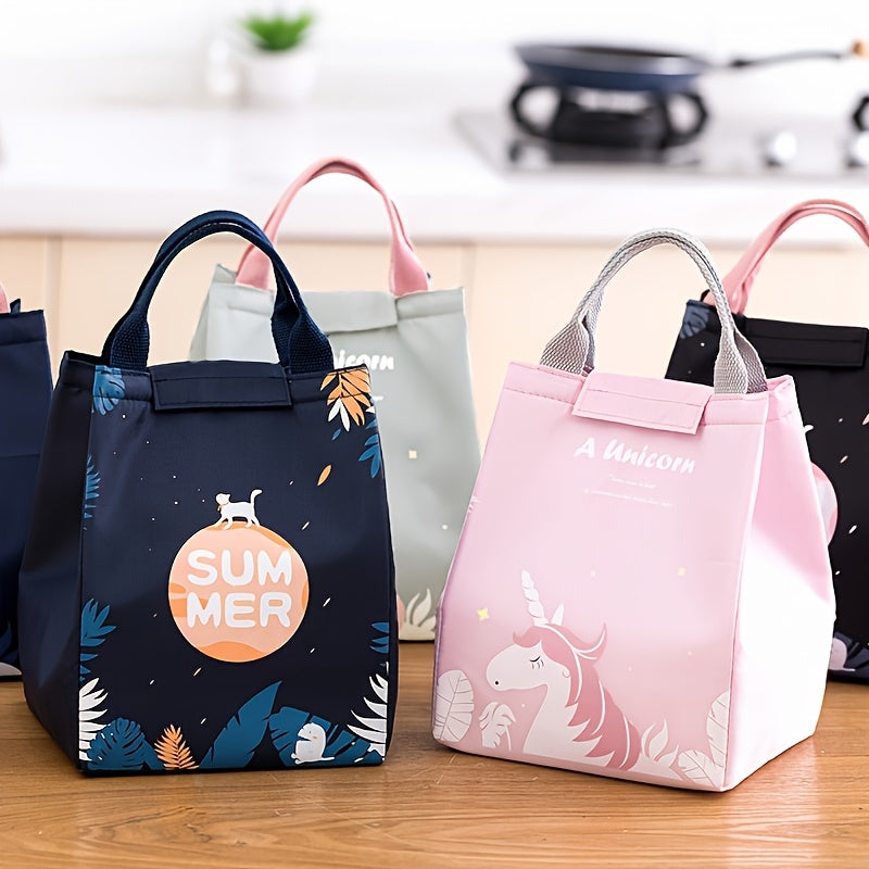 A polyester insulated lunch bag with a magical forest theme. Features animal patterns and a large capacity in a rectangle shape. Perfect for work, school, and keeping fruit stored at the right temperature. Hand wash care recommended.