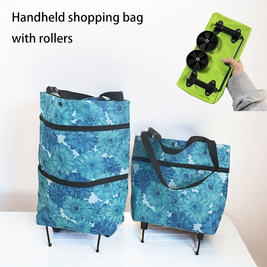 Portable Shopping Bag with Wheels, Large Capacity and Zipper Closure