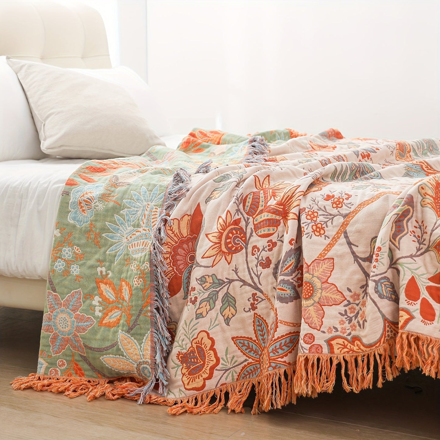 Bed Blanket with Brocade Tassels, Perfect for Napping, Covering Sofas, or Using as a Bed Sheet