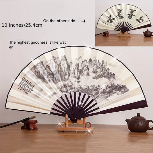 Beautiful 10-inch Bamboo Folding Fan featuring a Dual-Sided Silk Design - Inspired by Traditional Chinese Style, Ideal for Women's Fashion Accessory, Generous Size, Luxurious Silk Material