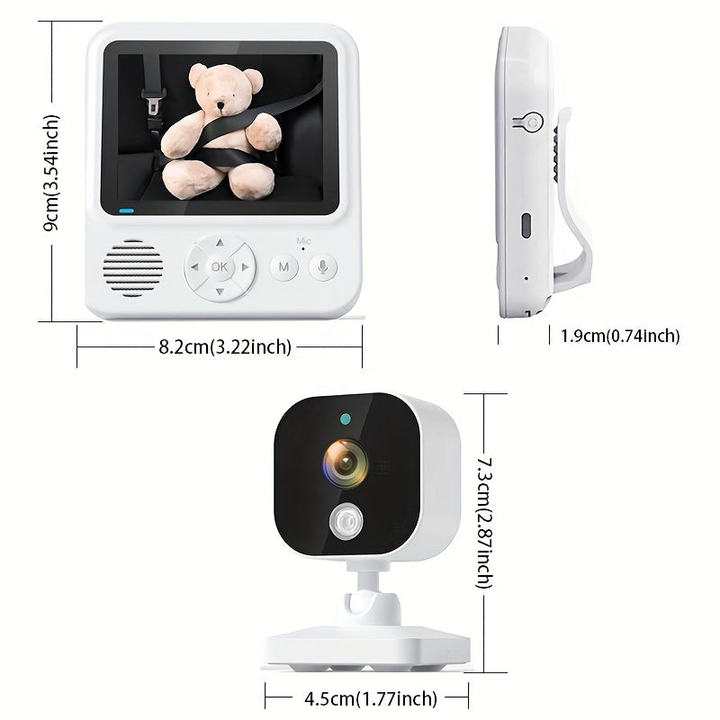 CSSPEW Monitor featuring a 7.11cm LCD display, 720p HD video, wireless range of 292.61 meters, automatic night vision, 2-way audio, temperature sensor, lullabies, rechargeable 1500mAh lithium polymer battery, ABS square-shaped design, and laptop