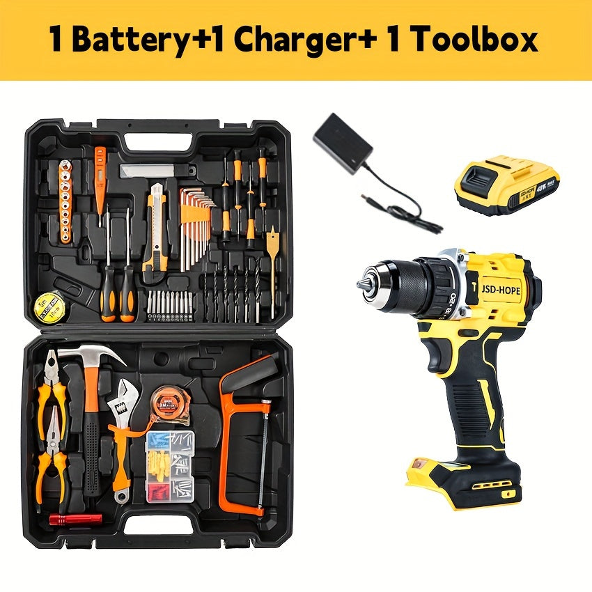 JSD-HOPE 21V-240V Cordless Impact Drill & Driver Kit for home DIY projects, with T-Wrench and Hex Shaft. Rechargeable lithium electric screwdriver made of PE material.