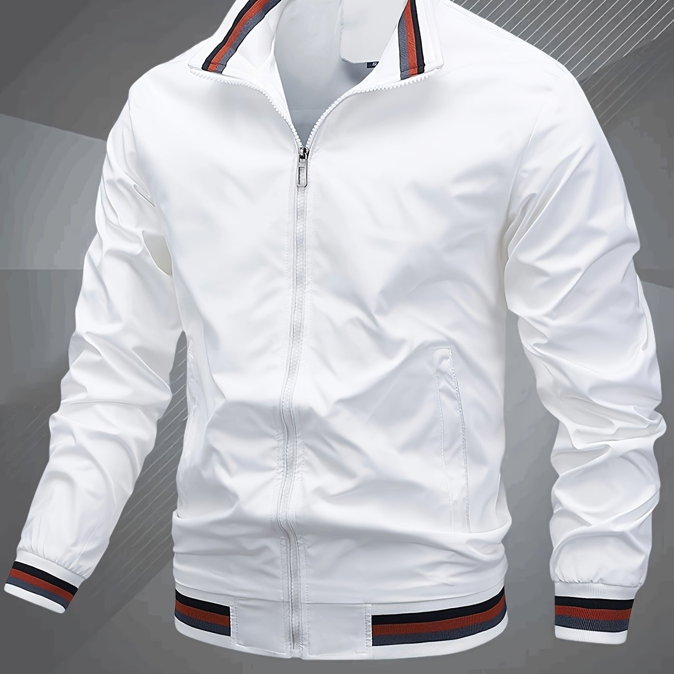 Men's Bomber Windbreaker Jacket with Classic Baseball Collar for Spring and Fall