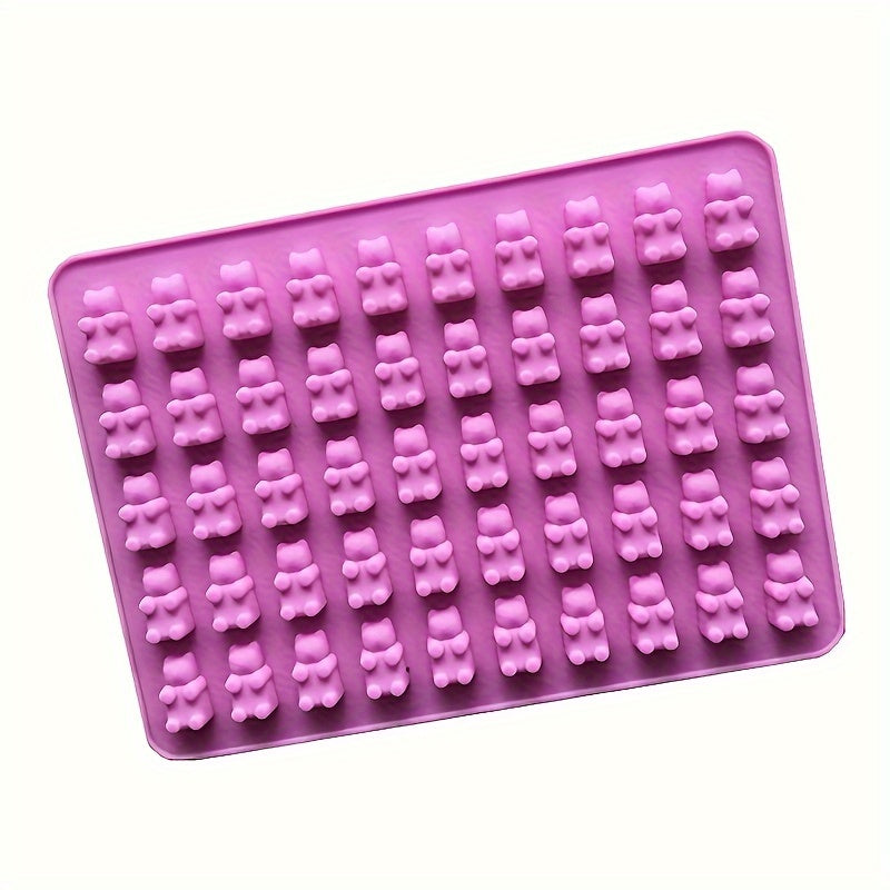 50-cavity silicone gummy bear molds for candies, chocolates, jelly, and dog treats, flexible and heat-resistant.