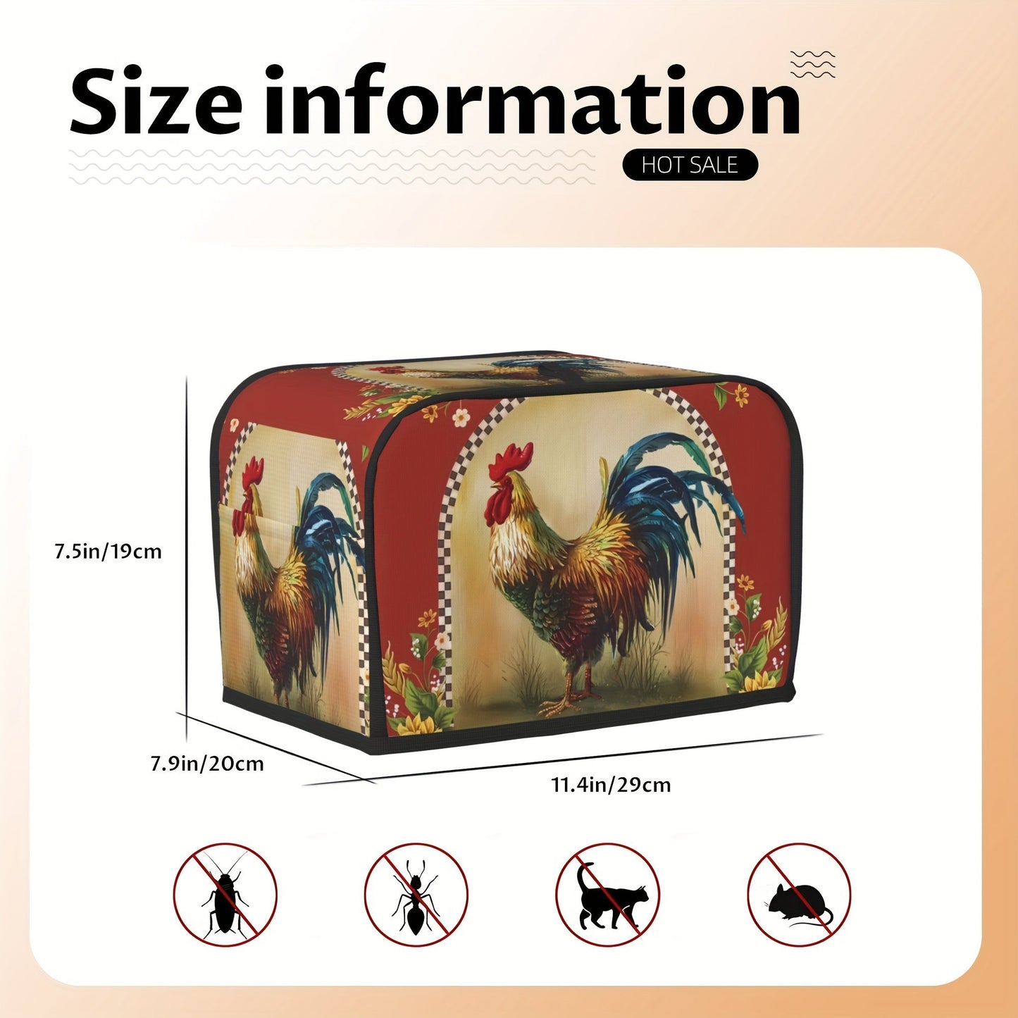 Protect your small kitchen appliance with this Sunflower Rooster Bread Maker Cover featuring a charming chick print design. This dust cover is suitable for 2-slice models of bread makers and microwaves.