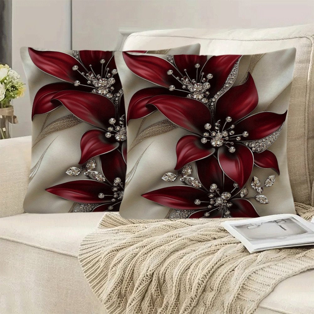 Set of two, 45.72x45.72cm Floral Square Cushion Covers - Stylish, with Zip Closure, Easy to Clean in Washing Machine - Great for Indoor and Outdoor Decoration, can be used on Sofa or in Tent - Makes an Ideal Birthday Present (Pillow Not Included)