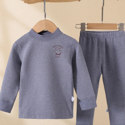 Toddler pajama set with long sleeve top and pants in comfy stripe pattern for boys.