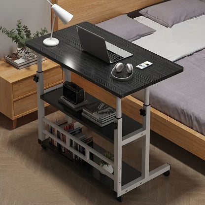 A convenient folding desk on wheels, adjustable height, and versatile usage - perfect for students, home office, or bedside. Large, portable design with a shelf for study or laptop work.