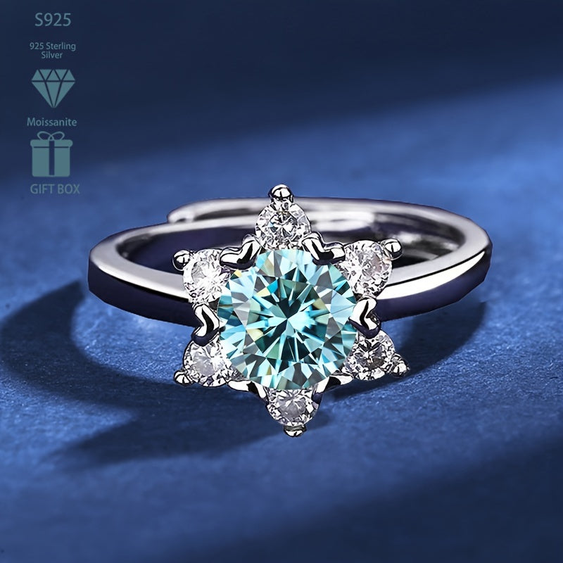 Exquisite 1CT Moissanite Star Engagement Ring in Elegant S925 Silver - Ideal for Weddings & Special Events, Offered in 5 Stunning Colors for Christmas, Valentine's Day, Snowflake Party, with a Touch of Luxury and Classic Sophistication, Featuring