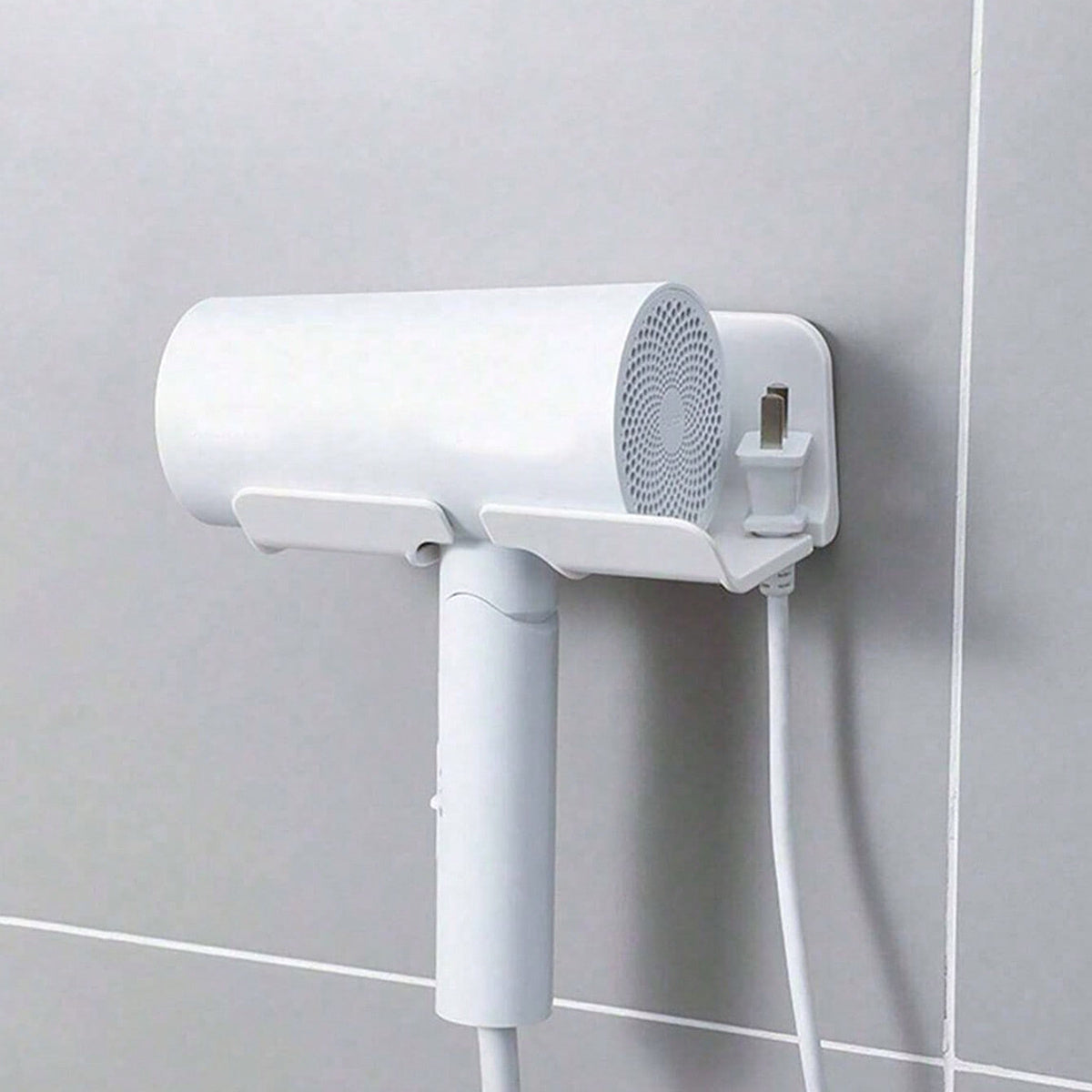 Modern Plastic Hair Dryer Holder - Wall-Mounted Storage Rack for Bathroom and Kitchen Organization, Requires No Electricity