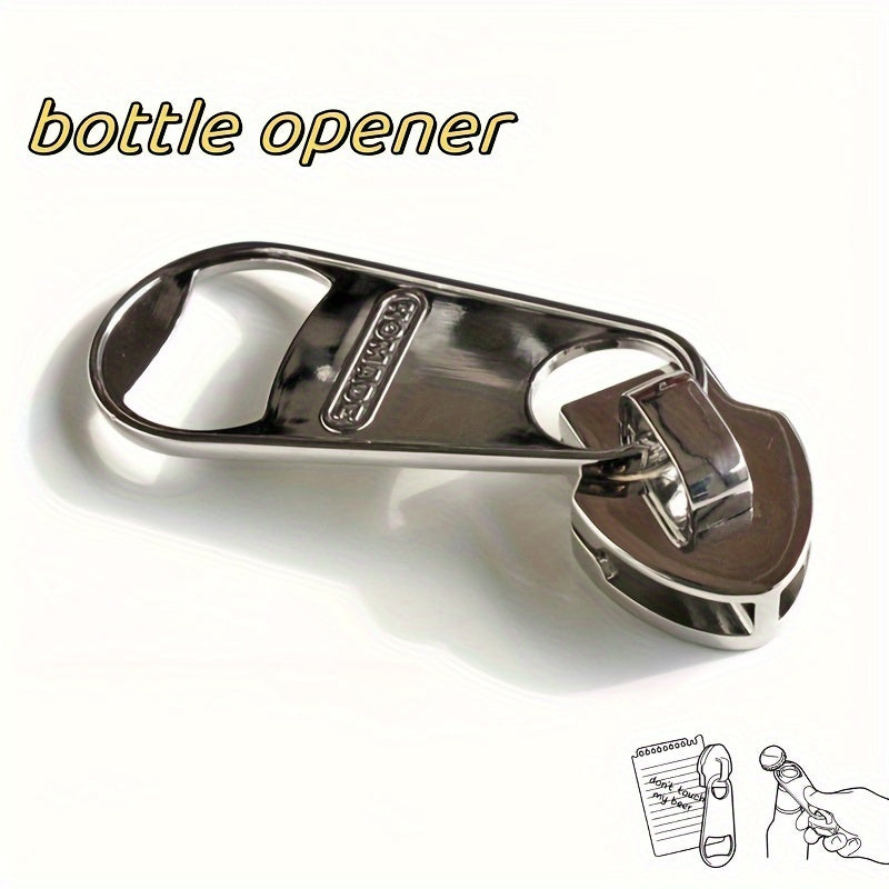 Metal opener with magnetic zipper for beer, wine, and juice, ideal for bars, pubs, clubs, restaurants, and home use. Perfect summer drinkware accessory for kitchens.