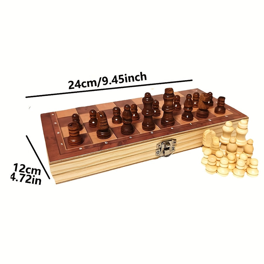 3-in-1 board game includes chess, checkers, and backgammon. Lightweight wooden board for adults. Ideal for travel.