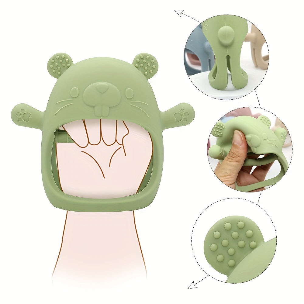 Soft silicone gloves teether, made from food grade material, designed to be cute and prevents dropping, making it the perfect gift for Christmas, Halloween, or Thanksgiving Day.