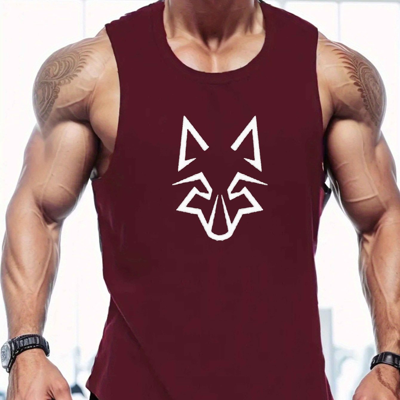 Large Men's Vest with Geometric Wolf Head Design