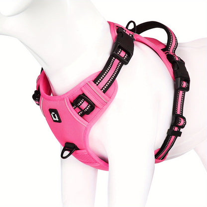 Reflective no-pull dog harness with handle for easy walking and training