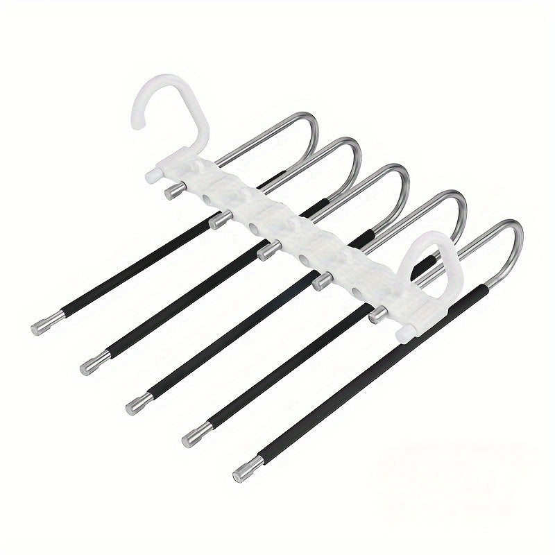 Closet storage solution: Multifunctional stainless steel pants hanger maximizes space, provides non-slip hold for jeans, and features S-shaped design for tight pant storage.