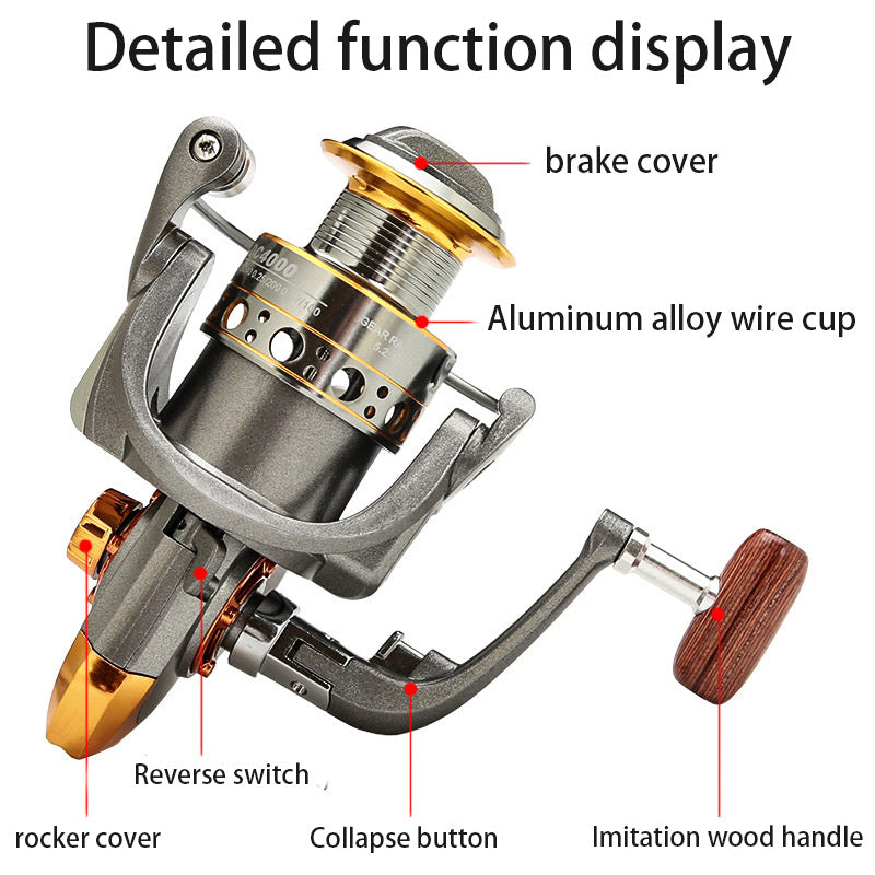 Rsenr High-Performance Spinning Fishing Reel with Stainless Steel & Copper/Aluminum Alloy, Smooth Bearings, Durable Wooden Handle - Ideal for Freshwater & Saltwater Fishing.