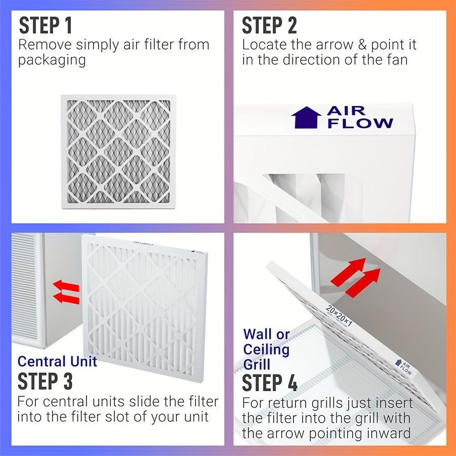 Replace the air filters in your home with this pack of six AC furnace filters. These filters are 10 x 10 x 1 and come in MERV8, MERV11, and MERV13 ratings for improved air quality. Keep your HVAC system running smoothly with these pleated filters.