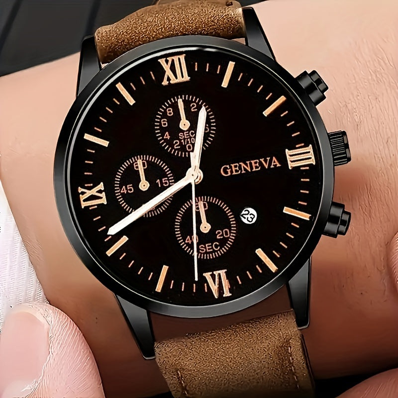 Elegant Men's Quartz Watch with Date Function - Timeless Circular Face, Synthetic Leather Band, Roman Numeral Dial, Ideal Present for Boyfriend/Father