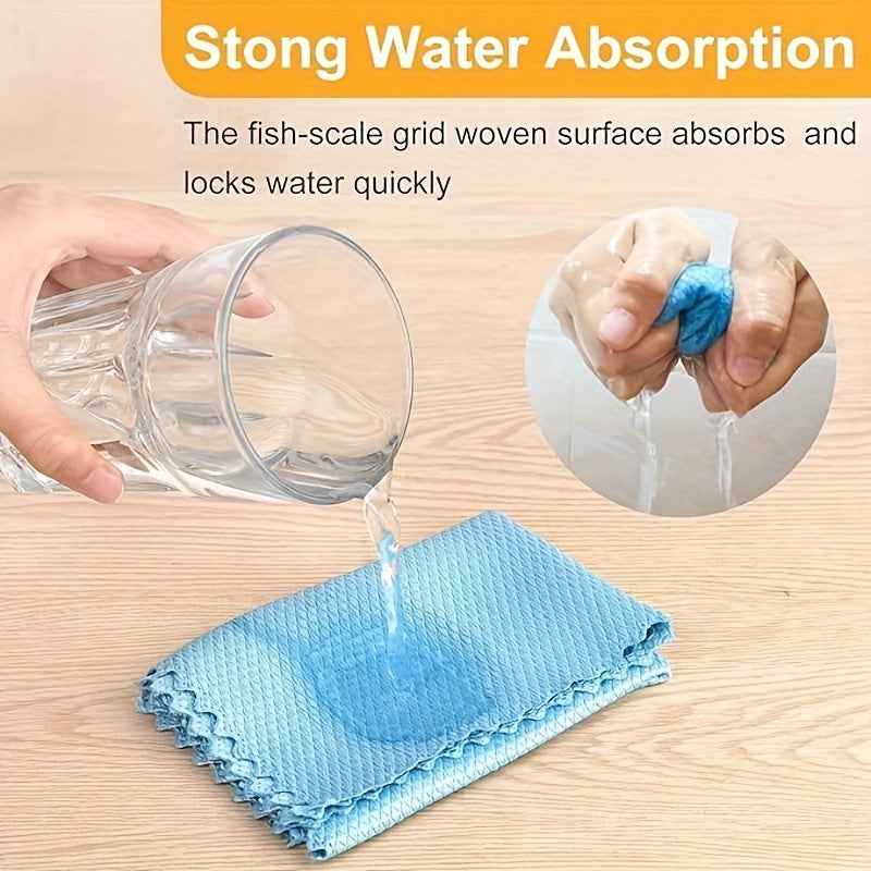 Fish Scale Glass Wiping Cloth - Pack of 5 or 10, Multipurpose Household Cleaning Cloth for Stains Removal, Dishwashing, and Window Wiping. No Trace Towel with Superior Cleaning Power - Essential Cleaning Supplies and Tool