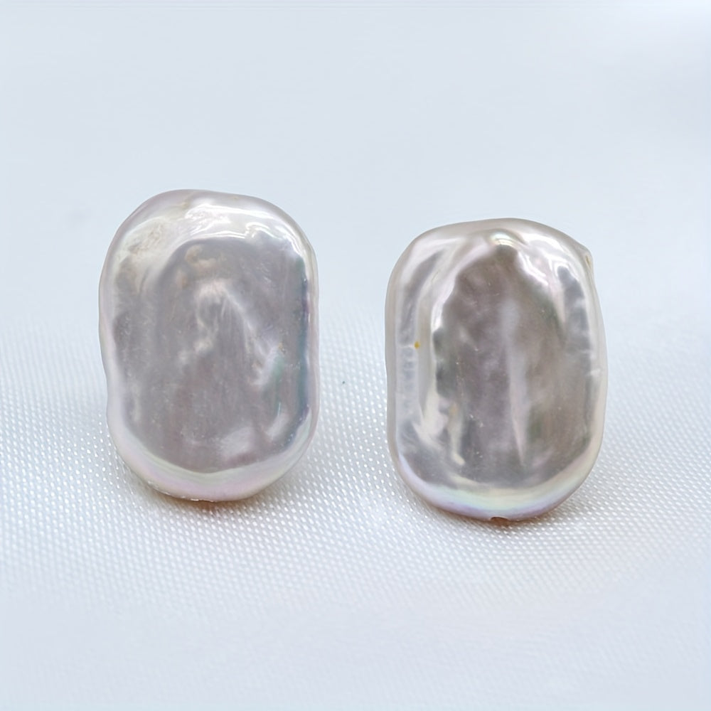 Stylish Baroque Pearl Stud Earrings - Made with Natural Freshwater Pearls, Silvery-Plated S925, and Nickel-Free Copper Posts Perfect for Everyday Wear