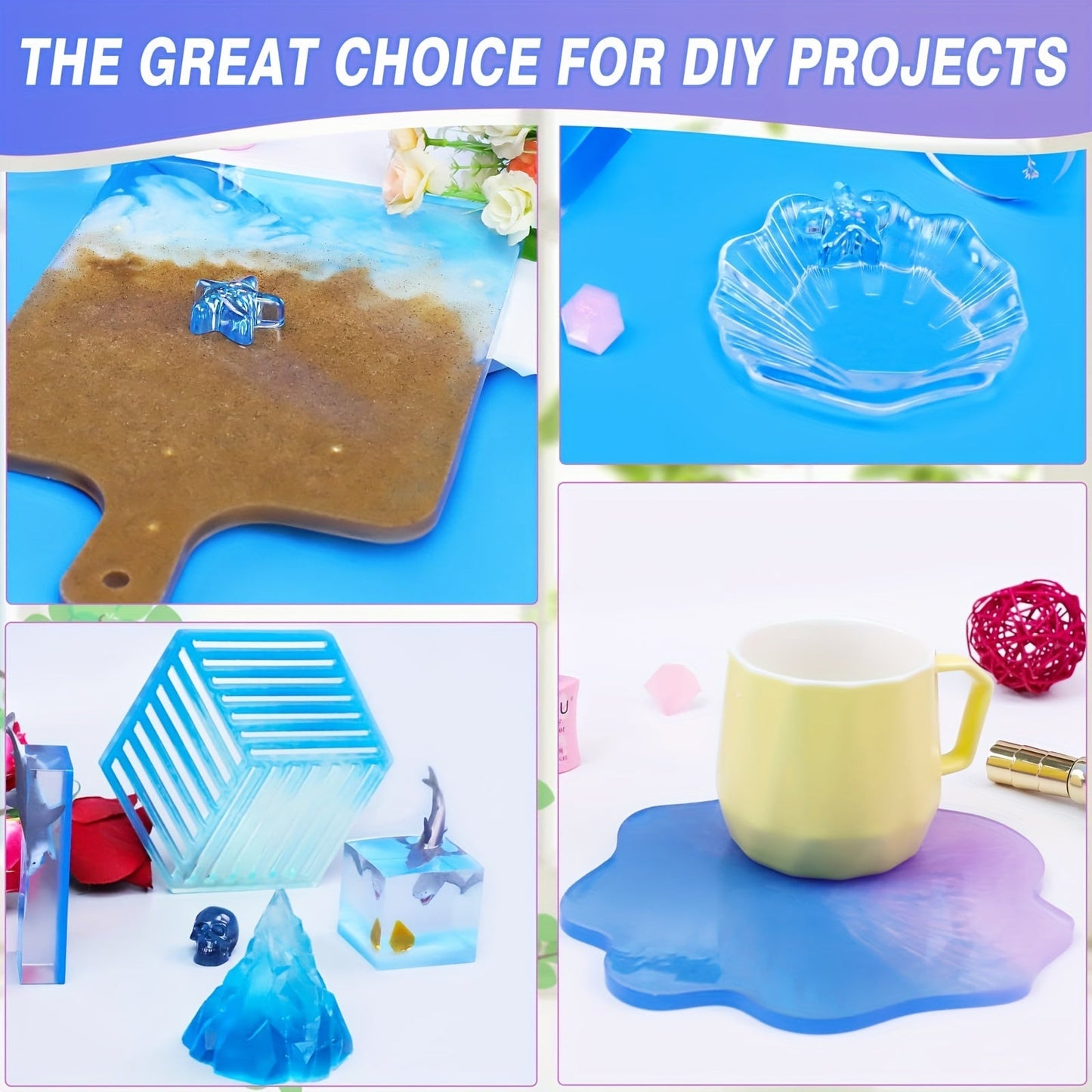 Crystal clear epoxy resin kit with measuring cup, stir stick, and gloves - ideal for mold casting, jewelry making, and crafts, with no bubbles.