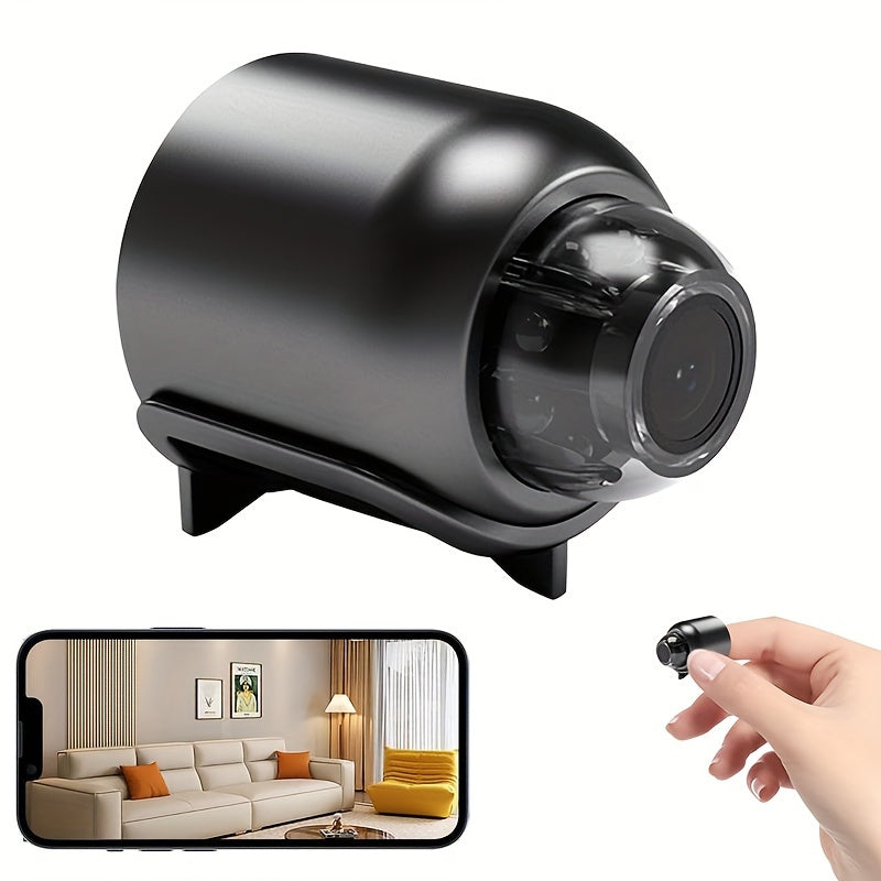 Compact WiFi mini camera with magnetic mount for easy installation. USB powered with wireless real-time video monitoring through app. Features motion detection for pet and home security.