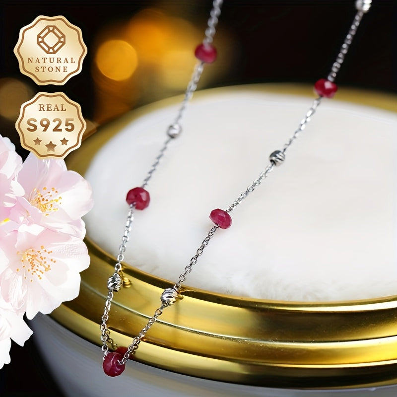 MUFAN Elegant Luxury Red Gemstone Necklace Crafted in S925 Sterling Silver, Perfect for Daily Wear and Gift Giving, Features a Starry Design with Distinctive Stone Patterns and Textures for Women - Comes in a Gift Box [Suitable for All Seasons]