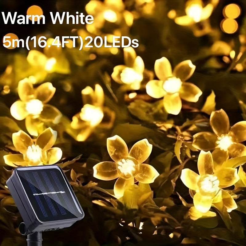 Outdoor 1pc Solar Cherry Lamp with 20/50/100LEDs in warm white or white, 8 modes for decoration of fence, courtyard, or tree.