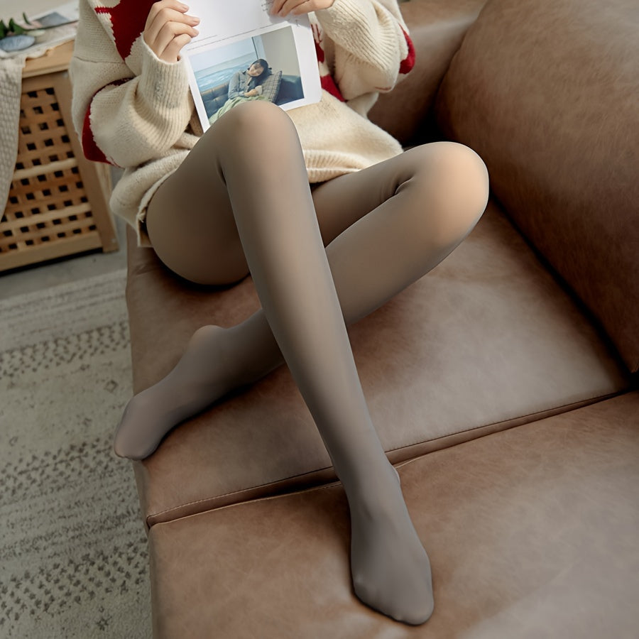 Women's Elegant Winter Thick Fleece-Lined Tights with Feet - Ideal for Cold Weather, Slimming and Warm, Stretchable Fabric.