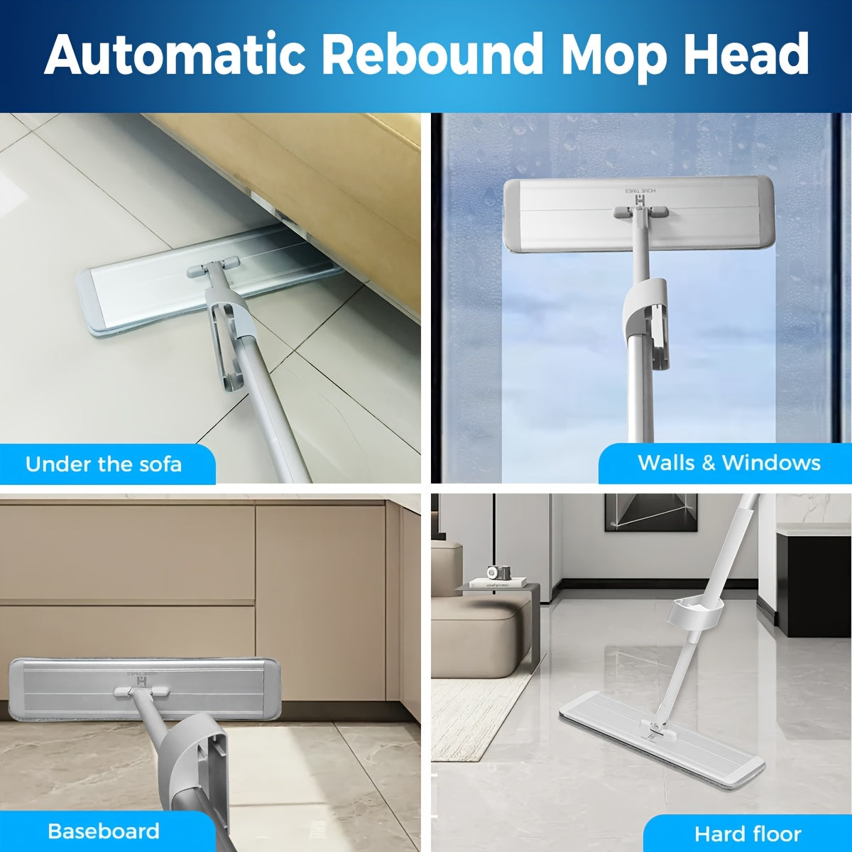 Home Times presents the Aluminium Collapsible Mop, a versatile flat mop designed for floor cleaning. This wet and dry sweeper dust mop comes with 2 mop refills, an extendable handle, and is ideal for use on hardwood, tiles, laminate, and vinyl floors.