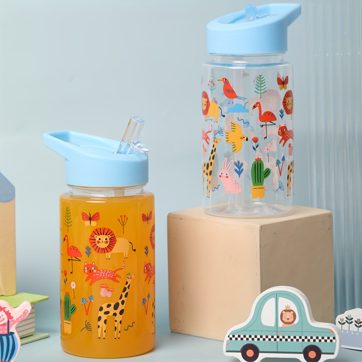 450ml BPA-Free Plastic Water Bottle with Animal Design, Straw - Ideal for Travel, Outdoor, Daily Use