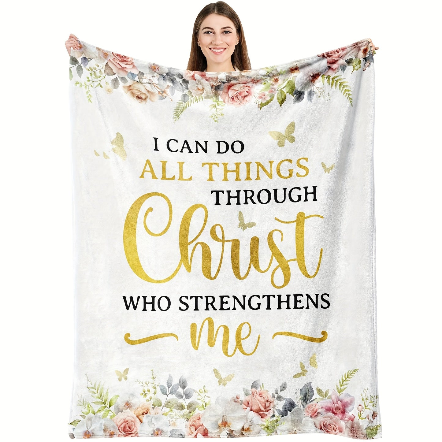 Women's Christian Faith Throw Blanket - Modern Style, Versatile All-Season Prayer Shawl made of Machine-Washable Knitted Polyester with Inspirational Bible Verse Design