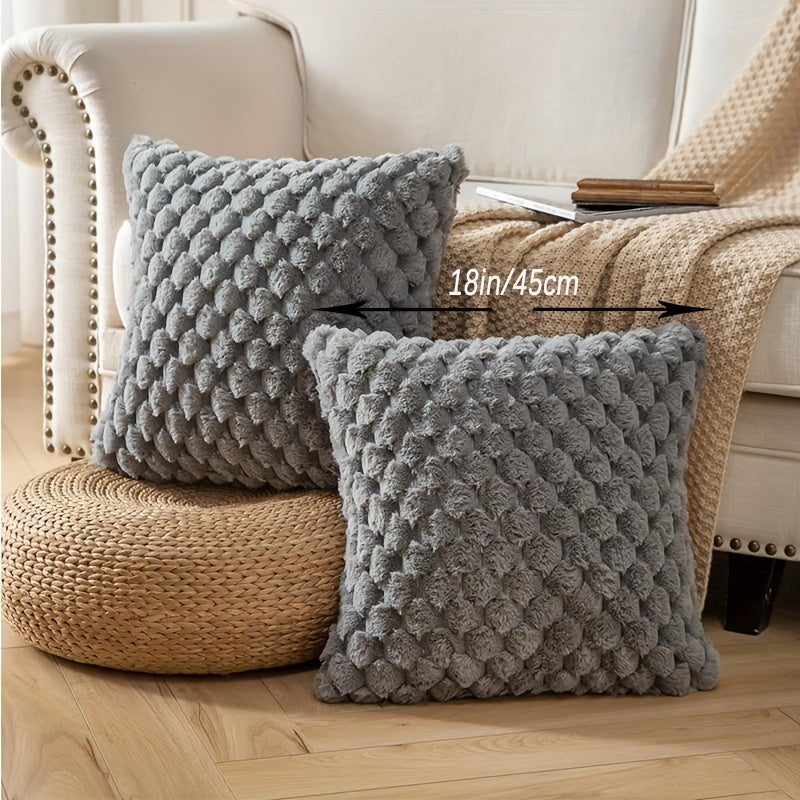 2-Pack of soft faux fur throw pillow covers with zipper closure, machine washable and versatile for home decor or gifting during Christmas.