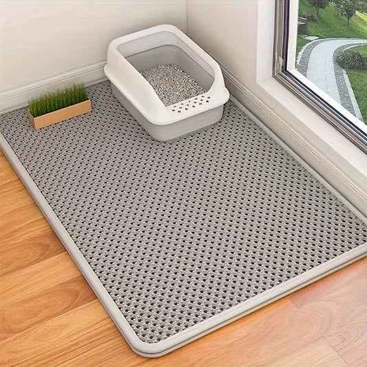 Cat litter mat with double layers traps litter and prevents splashing, while also serving as a durable scratching pad and cleaning mat for pets.