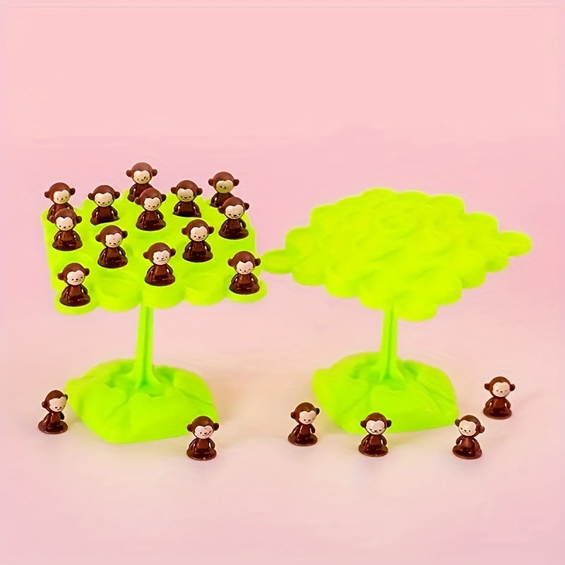 Interactive balancing game for two players involving a monkey-themed tree focus training puzzle set. Suitable for children and includes randomly selected pieces.