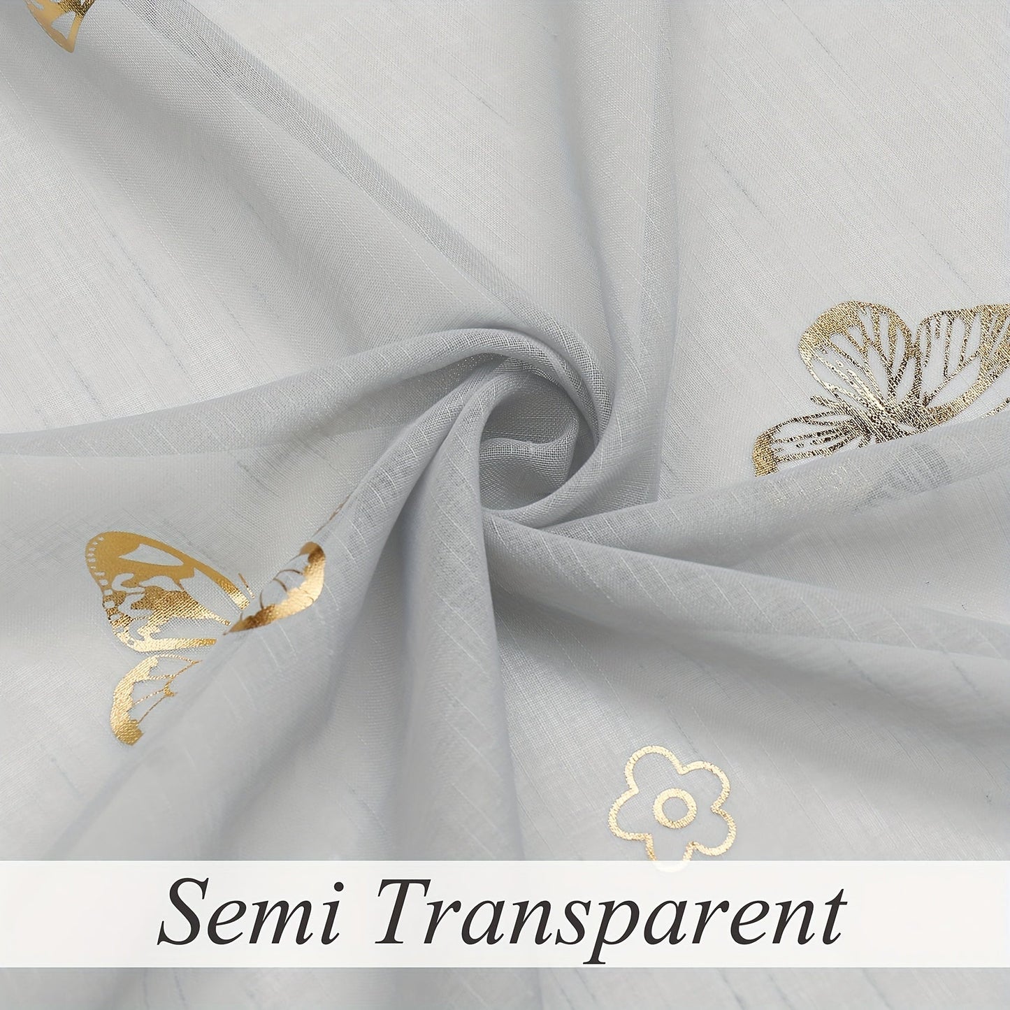 Two pieces of beautiful golden butterfly natural translucent curtains, perfect for adding a flowy and romantic touch to any bedroom or living room. These curtains come in 63, 84, or 95 inches, and feature a linen texture with a bamboo festival yarn