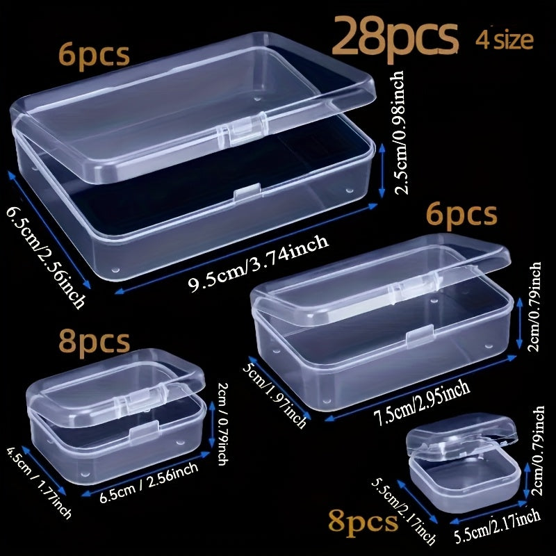 Durable clear plastic storage boxes with lids in 4 sizes for multi-use organizing.