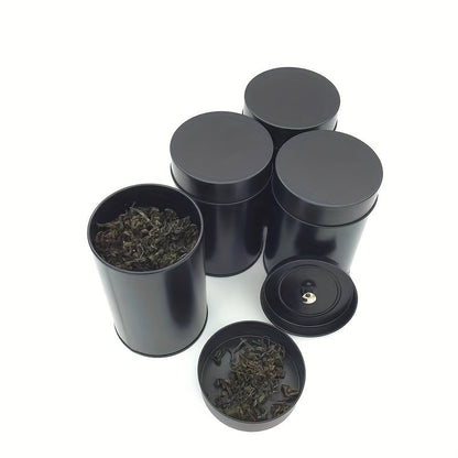 Set of 12 High-Quality Black Metal Tea Canisters with Secure Double-Sealed Lids, 16oz Capacity - Perfect for Loose Leaf Tea, Coffee, and Spices - Sturdy and Eco-Friendly Tin Storage Tins, Safe for Food Storage with Easy-to-Open Screw-On Lids