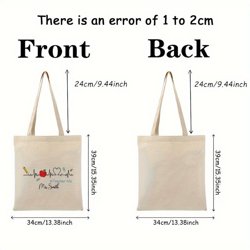 Customize your own canvas tote bag with your name for a unique and practical accessory perfect for teacher life. This shoulder bag is ideal for shopping, traveling, and everyday use, making it the best gift for teachers.