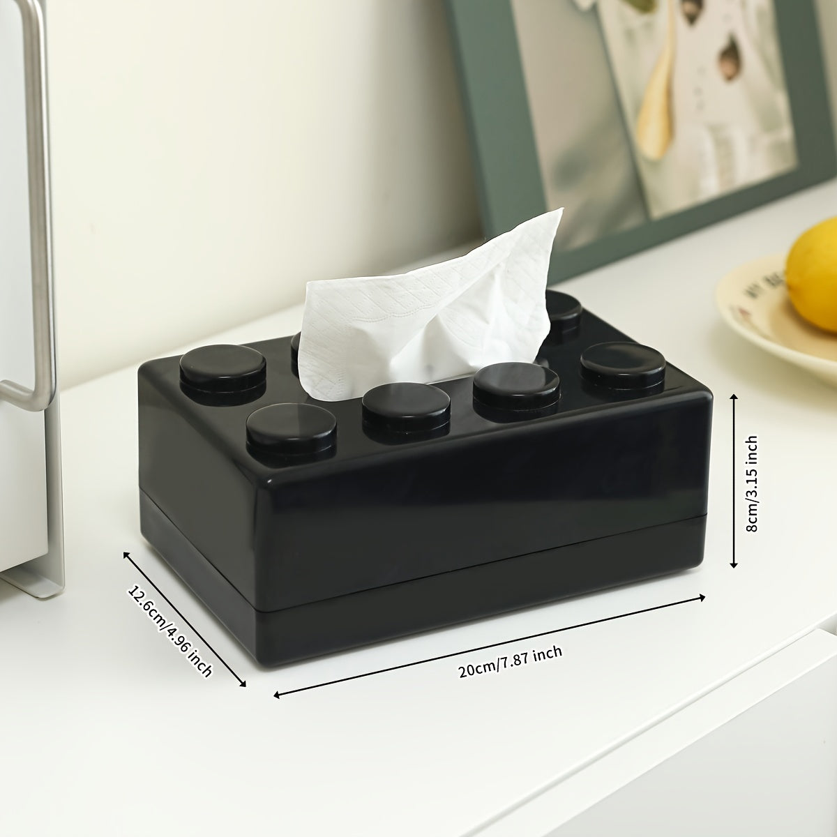 Wall-mounted plastic napkin dispenser doubles as a creative building block tissue holder, making it a multifunctional home dining table storage organizer for Thanksgiving without the need for drilling.