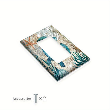 Teal blue ocean design nautical turtle light switch cover plate. Easy install with no battery required. Ideal for bathroom and bedroom. Pack of 1.