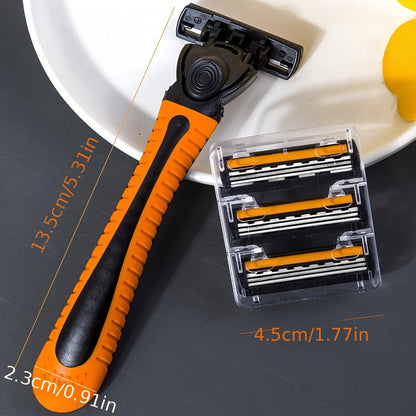 3-layer stainless steel manual safety razor for men with replaceable blades.