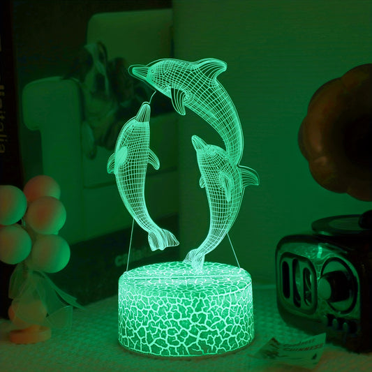 1pc Dolphin 3D Night Light with Seven-color Gradient, USB Crack Base, Creative Desktop LED Light for Bedroom Atmosphere and Room Decoration, Ideal Gift for Friends.