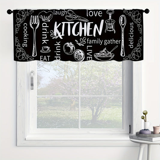 Transform your kitchen with this charming farmhouse style window treatment set. The valance and cafe curtains feature a rustic country design with a fork and spoon motif, perfect for adding a touch of vintage charm to your space. Suitable for kitchens