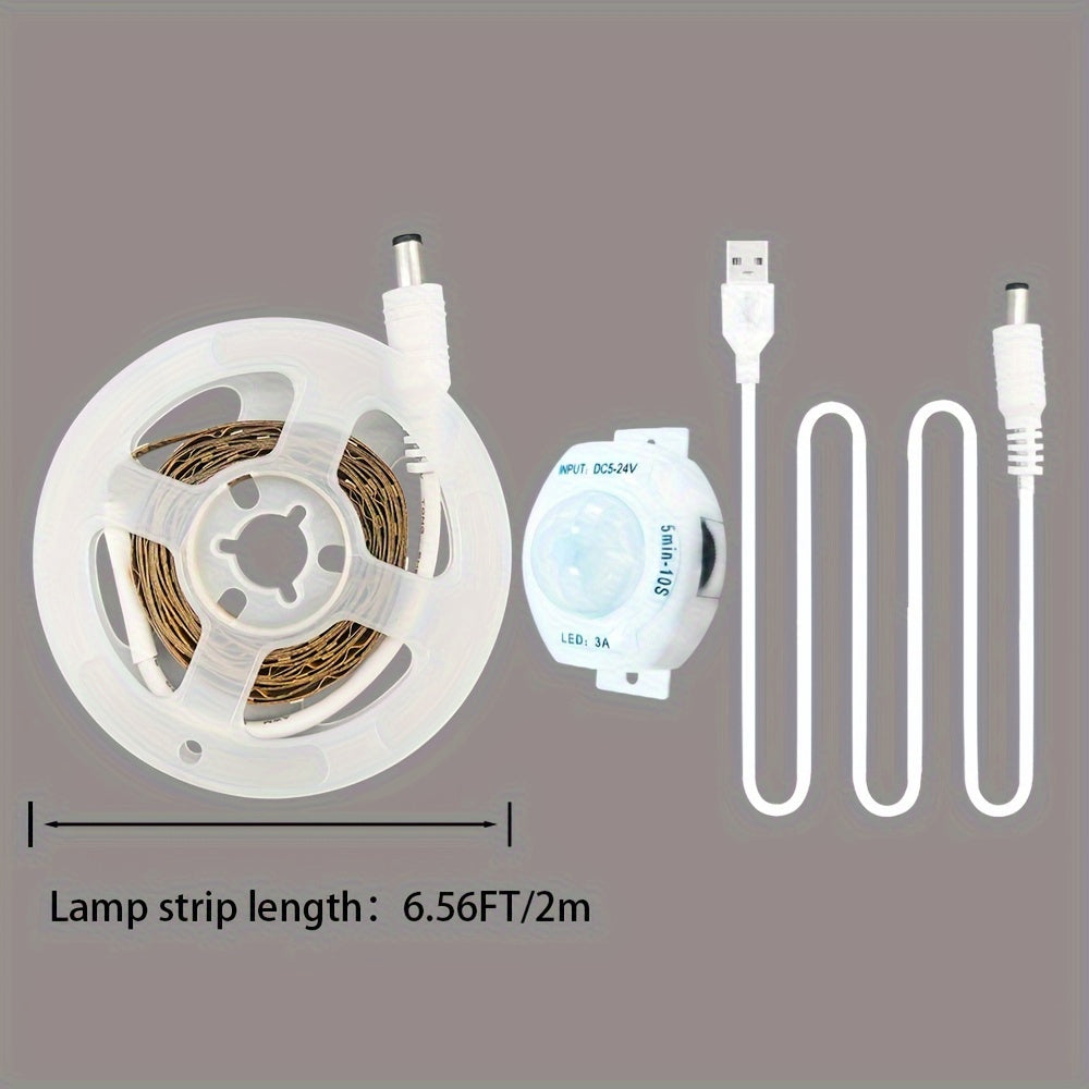 1 Roll LED light strip with body sensor, 99.97cm to 5.0m long, ideal for various spaces like stairs, corridors, mirrors, cabinets, and bedrooms.