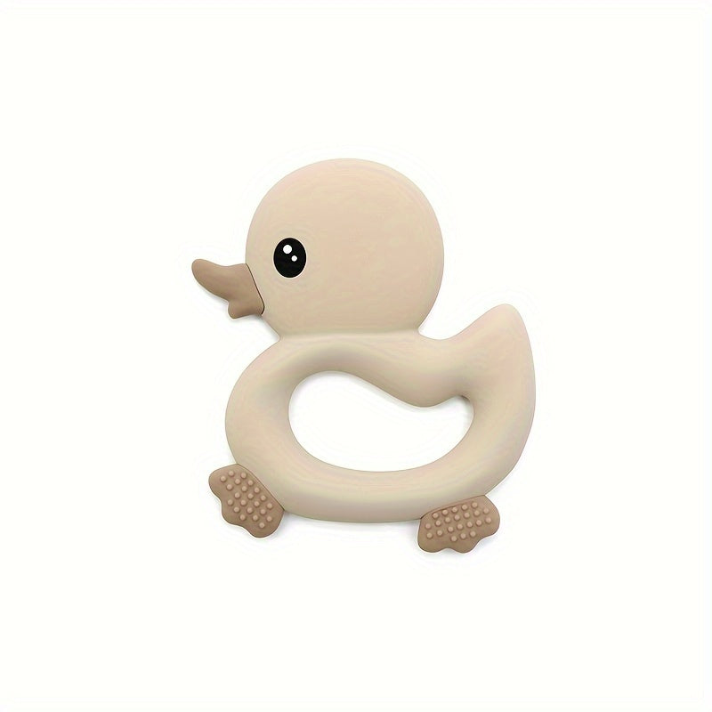 Silicone Baby Teether in Duck Shape - BPA-Free Oval Teething Ring for Infants, Easy-to-Hold Bath Toy, Perfect Gift for Boys and Girls