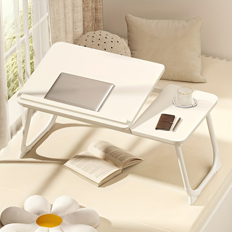 Multi-functional Folding Desk with 5 adjustable levels, built-in cup holder, and non-slip feet - Ideal for working on laptop, studying, office work, or using in bed - Stylish design in black or white.