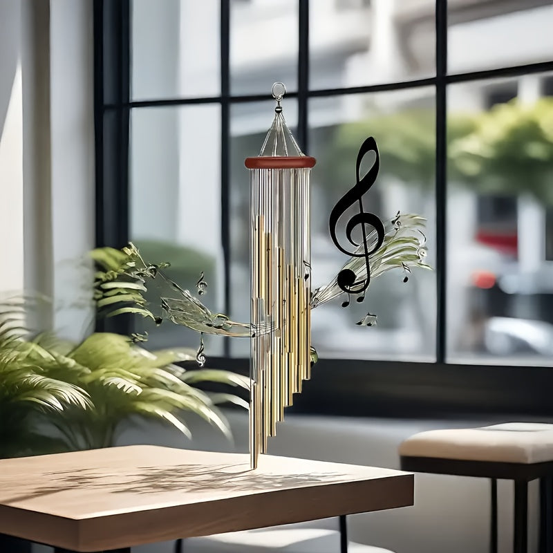 12-tube Gold Aluminum Wind Chime - Wall-mountable Decor for Outdoor Spaces