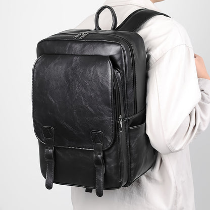 New men's backpack with genuine texture, large capacity, Korean style, suitable for business trips, computer bag, travel, and student use. This vintage-style backpack is trendy, versatile